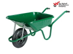 90Ltr Metal Wheel Wheelbarrow Green Body Pneumatic Wheel